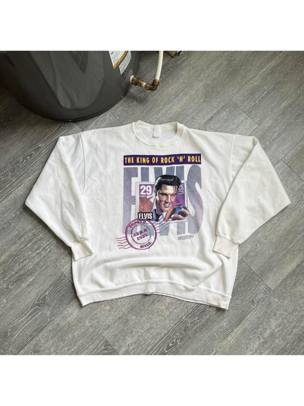 White / Cream / Multicoloured 1992 Vintage Elvis “King Of Rock & Roll” CrewNeck